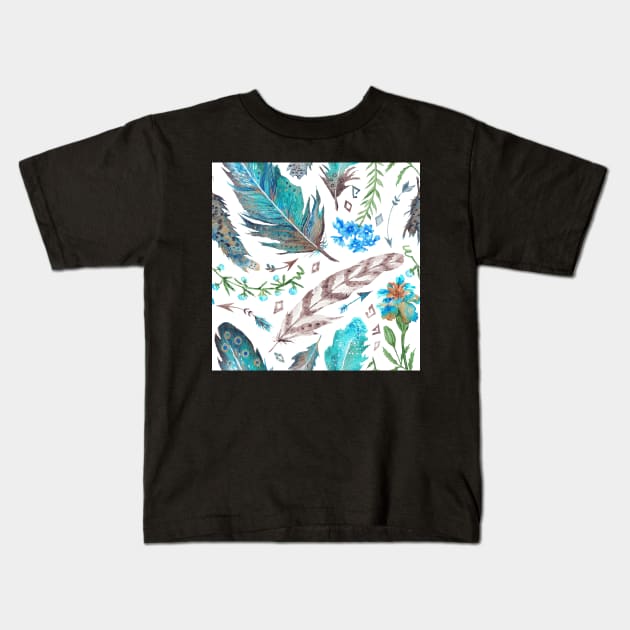 Feathered Floral Kids T-Shirt by SpiceTree